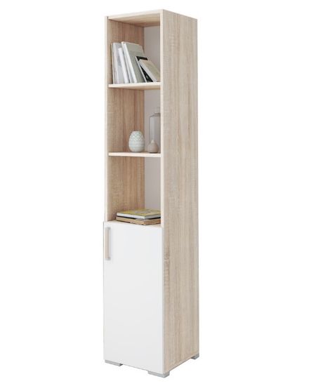 Шкаф-пенал КВАРТЕТ дуб сонома / белый с тиснением поры дерева