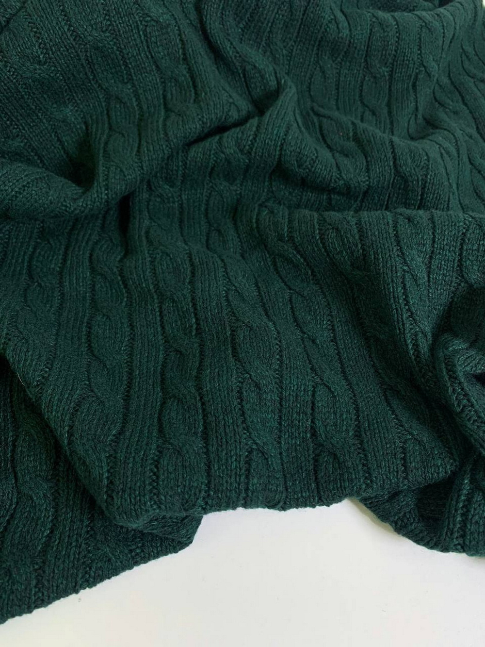 Трикотаж шерсть, зеленый темный, жаккард косичка FC#70