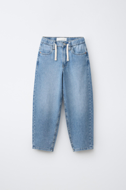ZARA ДЖИНСЫ BAGGY BALLOON НА ШНУРКЕ, СИНИЙ
