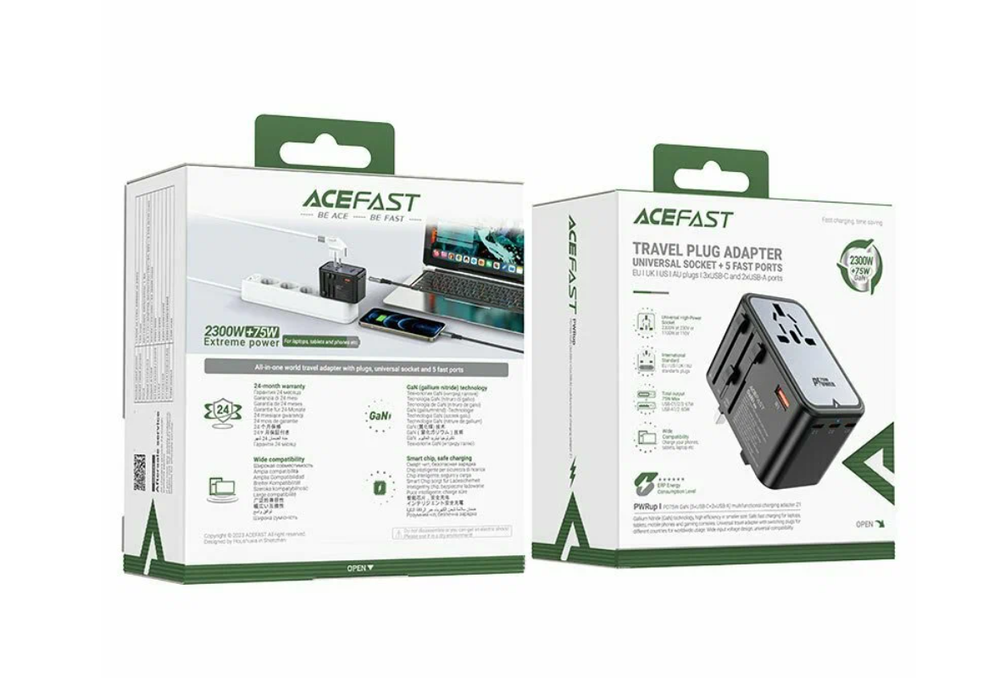 Сетевое зарядное устройство ACEFAST "Z1", многофункциональное, GaN, PD75W