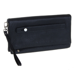 Солидный мужской чёрный клатч портмоне из натуральной кожи с ремешком на запястье GALIB 7M091