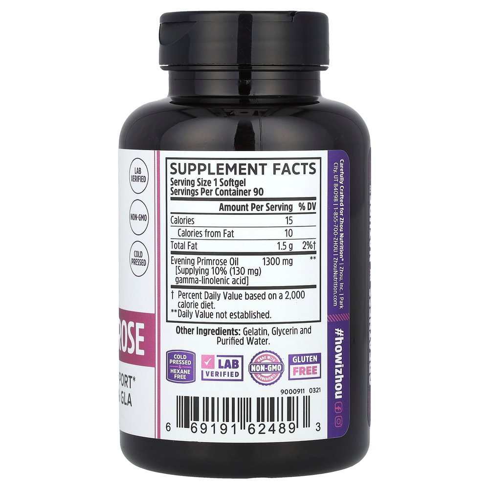 Zhou Nutrition, Примула вечерняя, 90 мягких таблеток