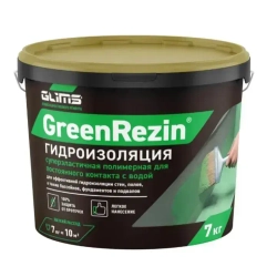 Гидроизоляция эластичная Glims GreenRezin мастика глимс для ванной комнаты, кухни, балкона, стен и пола 7 кг