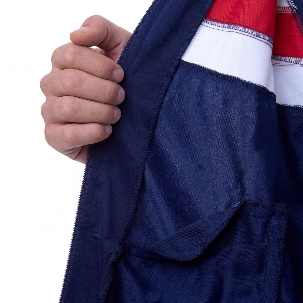 Костюм спорт. муж. с капюш. MIKASA MT550/701-083-XL, р. XL, 100% полиэстер, темносине-белый