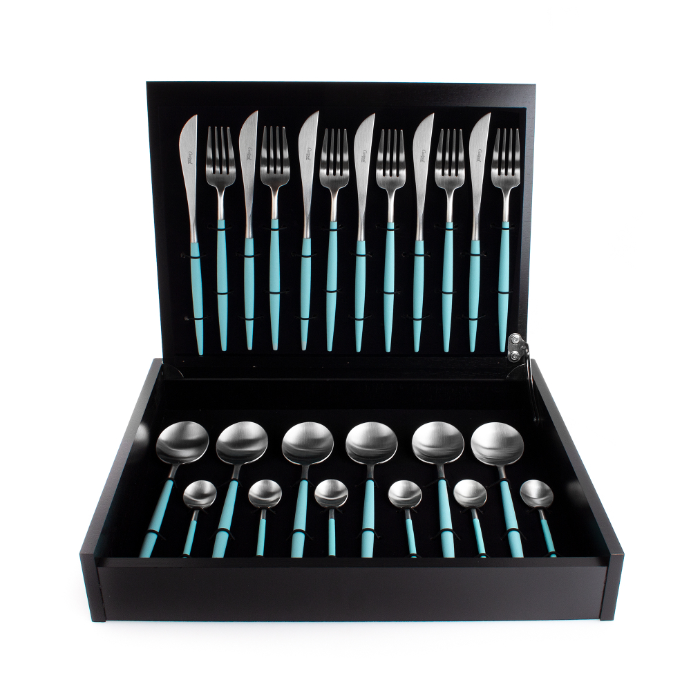 Набор столовых приборов на 6 персон 24 предмета Cutipol Goa matte turquoise в подарочной упаковке
