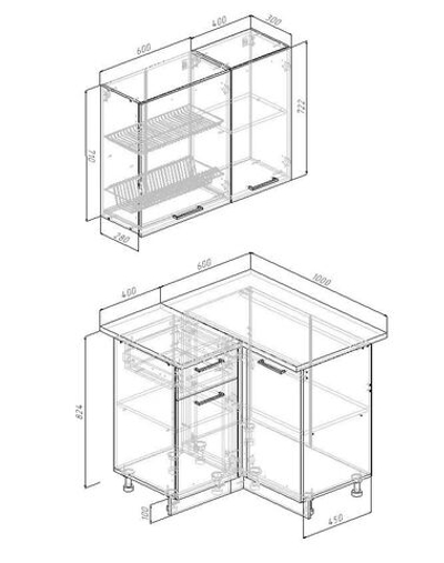 Кухонный гарнитур угловой Латте 1000х1000 (38мм)