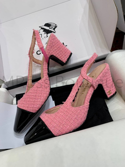 Женские туфли Chanel Slingback в розовом цвете с черным носом