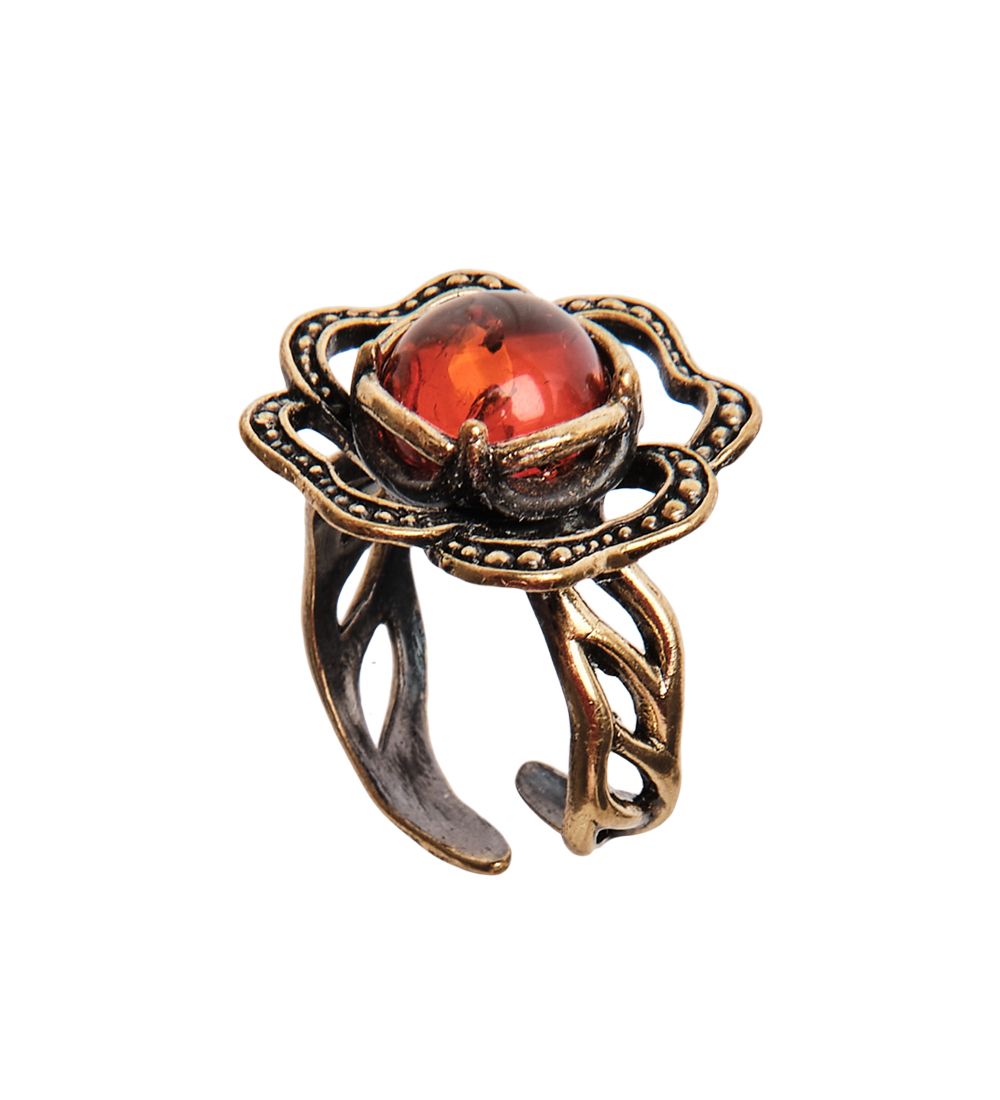 AM-2672 Кольцо «Камелия круг» (латунь, янтарь)
