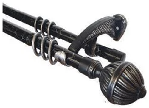 Карниз круглый 3м 2-х рядный Металл Телескопический черный Волшебная палочка
