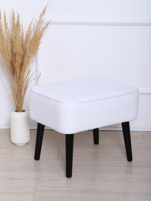 Пуф "Donatello" букле мех белый/венге. Для кухни, прихожей, салона красоты, офиса. 53х41х44см