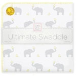 SwaddleDesigns SD-458PY Фланелевая пеленка для новорожденного - Elephant & Chickies, Sterling + Pale Banana