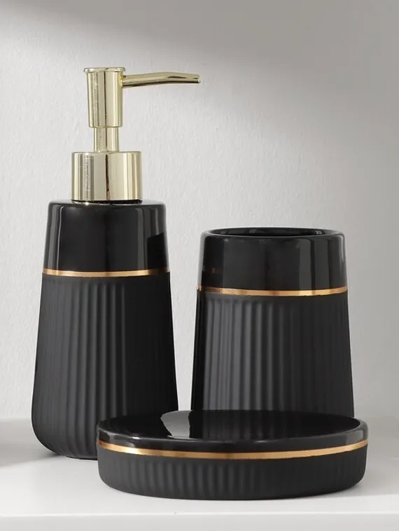 Набор аксессуаров для ванной комнаты SAVANNA Grace, 3 предмета (дозатор для мыла 290 мл, стакан, мыльница), цвет чёрный