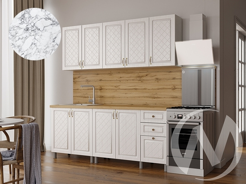 Кухня Вильма 2.0м (корпус белый/арктик; арктик) 38мм мрамор итальянский