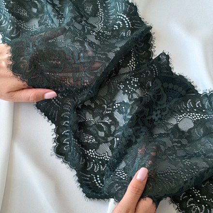 Кружево эластичное ТЕМНАЯ ХВОЯ с ресничками, 20-22см