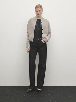 Massimo Dutti Кардиган из меланжевого трикотажа, бежевый