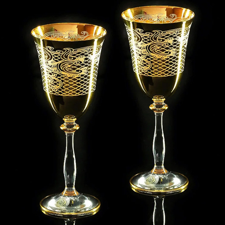 Migliore De Luxe Набор бокалов для вина/воды Vittoria, хрусталь, декор золото 24К - 2шт