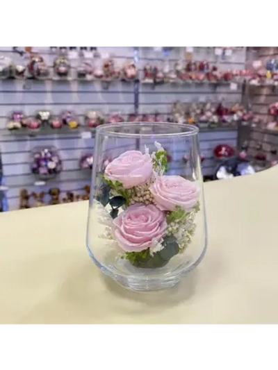 натуральные кустовые розы в стекле, вакуум*