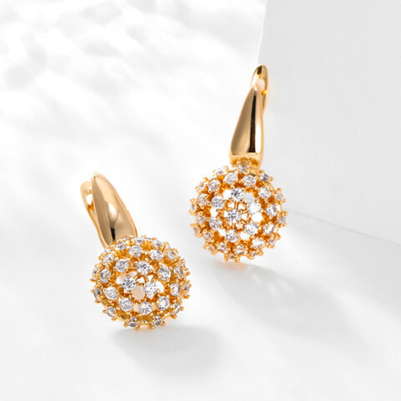 Серьги сережки женские с камешками бижутерия  Круглые, золото