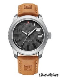 Часы наручные кварцевые NAVIFORCE на кожаном ремешке, серебристый/коричневый W8950-01