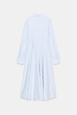 ZARA ПЛАТЬЕ-РУБАШКА МИДИ В ПОЛОСКУ, БЕЛЫЙ/РОЗОВЫЙ