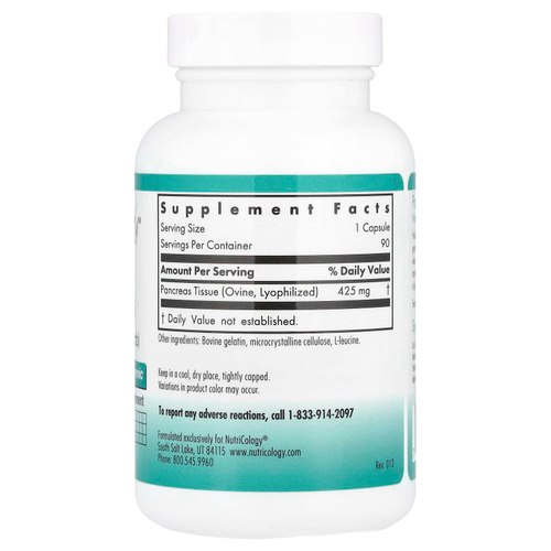 Nutricology, Панкреас, натуральный железистый материал (бараний), 90 растительных капсул