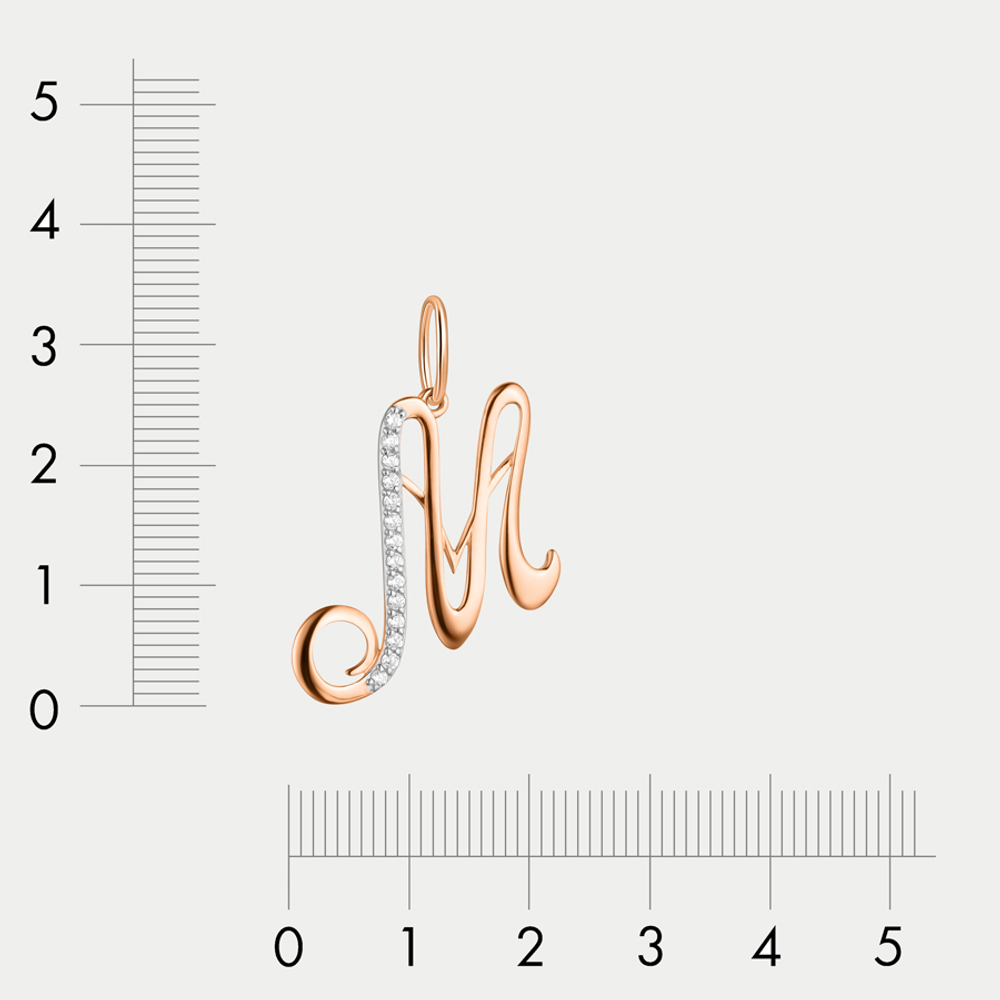 Подвеска-буква "М" женская из розового золота 585 пробы с фианитами (арт. 03-10101-0711)