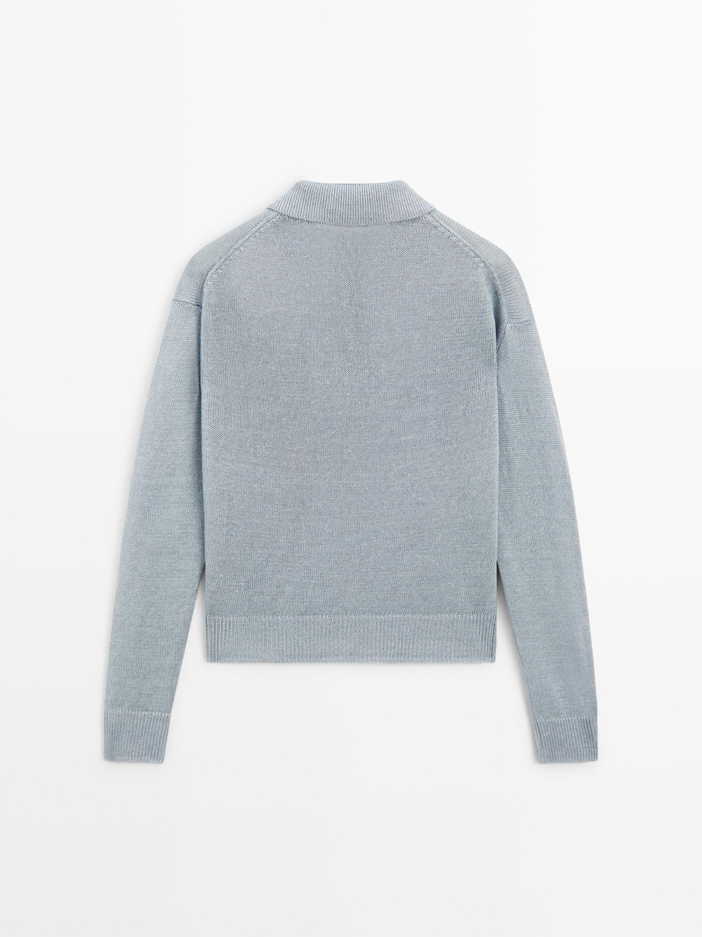 Massimo Dutti Тонкий свитер изо льна с воротником поло, выцветший синий