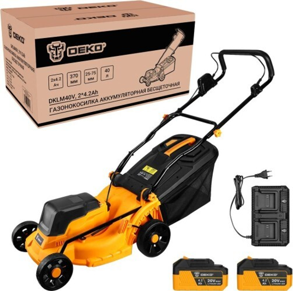 Газонокосилка аккумуляторная DEKO DKLM40V бесщеточная 2х20B, 2x4.2Aч, двойное з/у, 370мм 083-2018