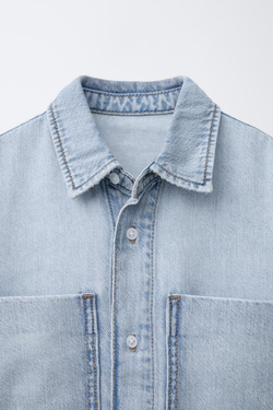 ZARA ДЖИНСОВАЯ РУБАШКА ИЗ СТРУЯЩЕЙСЯ ТКАНИ, ГОЛУБОЙ