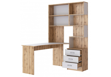 Компьютерный стол Woodville Ганор левый дуб вотан, белый