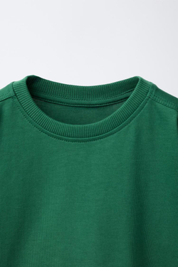 ZARA ОДНОТОННАЯ ФУТБОЛКА MEDIUM WEIGHT, ЗЕЛЕНЫЙ