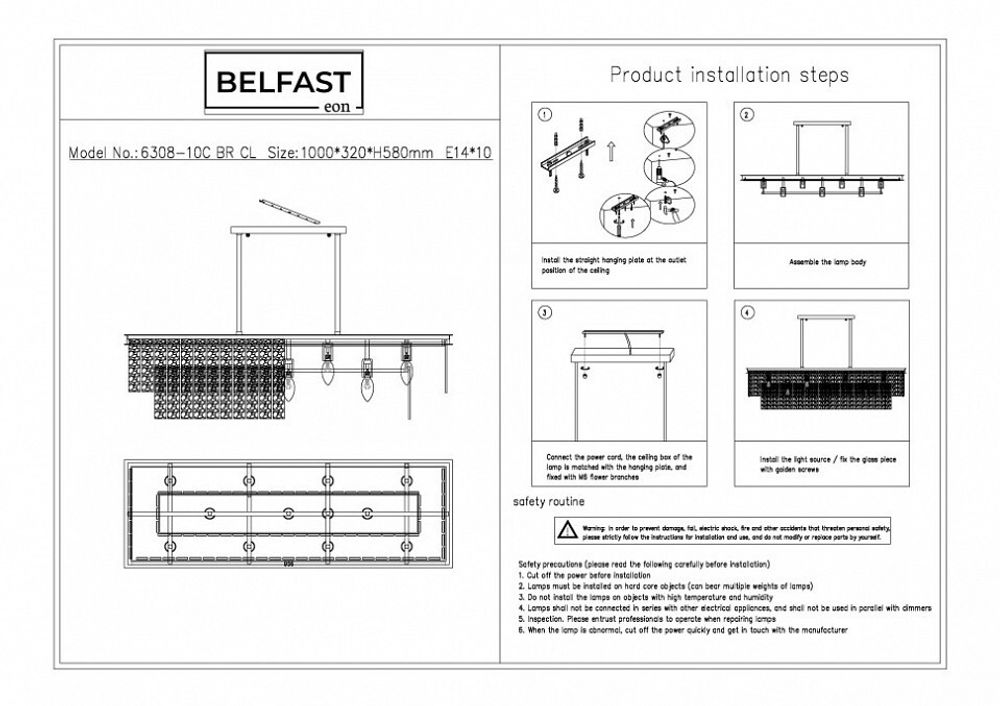 Подвесная люстра Belfast Harland 6308-10C BR CL