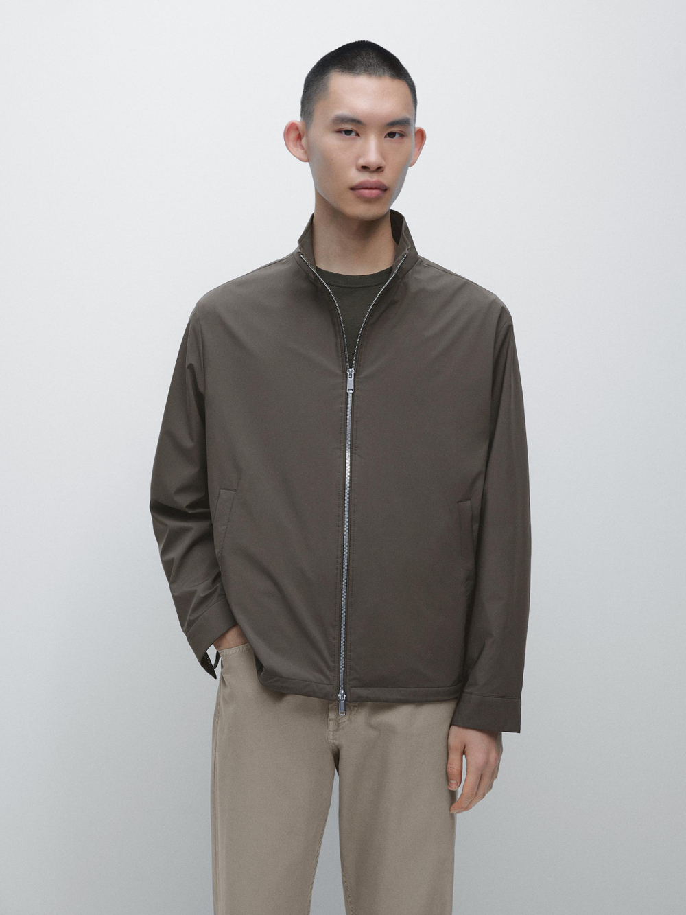 Massimo Dutti Куртка из эластичной ткани с двойной молнией, зеленый