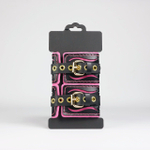 Черные кожаные наручники с розовой строчкой (Цвет: черный с розовым)