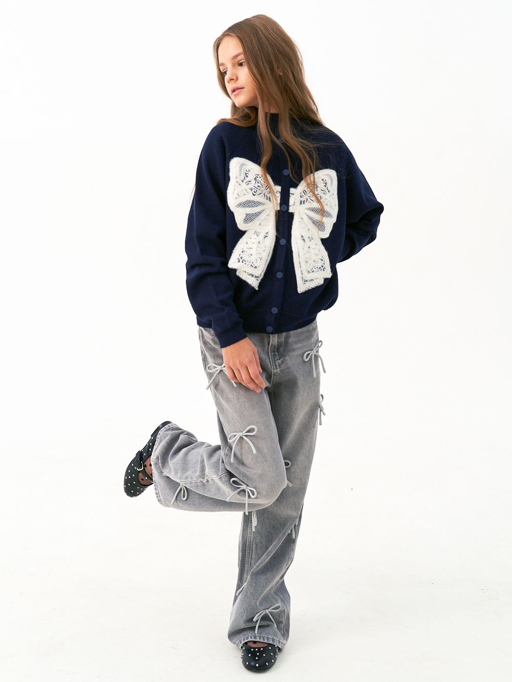 Кардиган для девочки AT1118 синий-белый