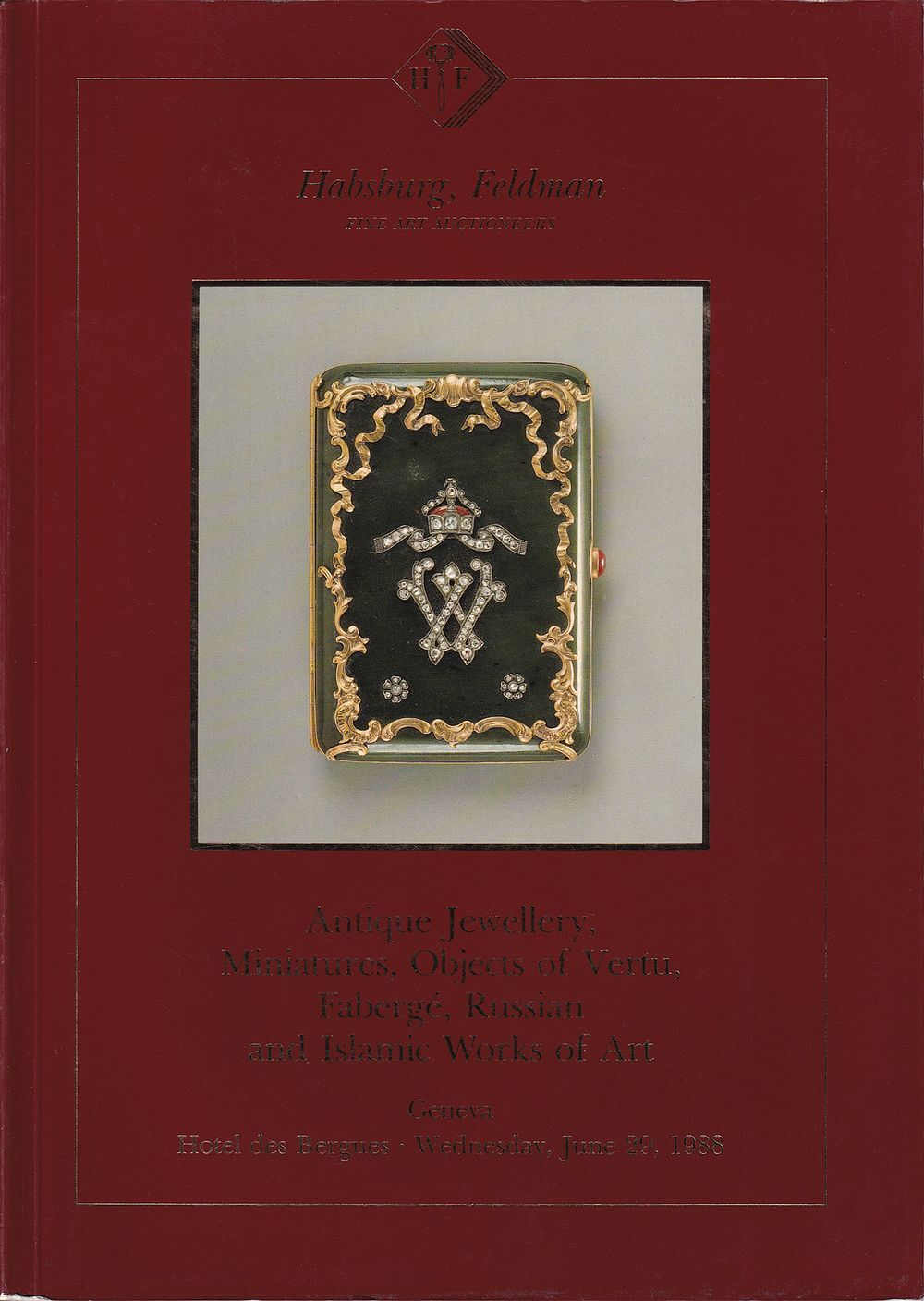 Каталог аукциона Habsburg, Feldman, Женева, Антикварные ювелирные изделия, миниатюры, предметы роскоши, Фаберже, русское и исламское декоративно-прикладное искусство от 29 июня 1988 года