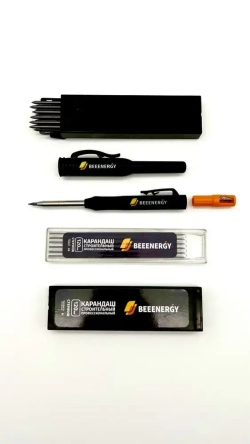Карандаш строительный профессиональный BeeEnergy 120мм комплект грифелей 18шт Н и 12 шт 2В