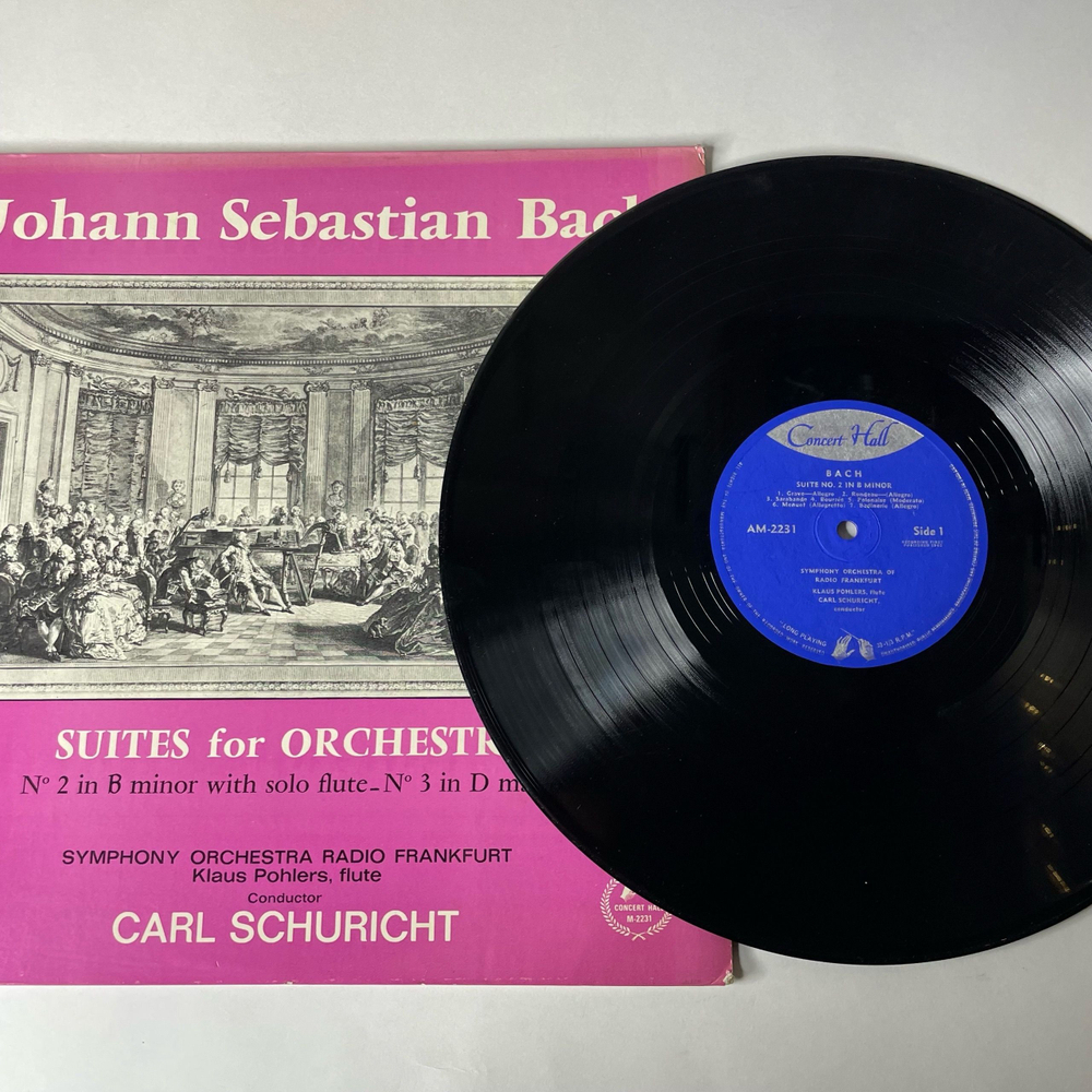 Винтажная виниловая пластинка LP J. S. Bach Бах, Symphonie-Orchester Radio Frankfurt, Suites For Orchestra, No. 2 In B-Minor With Solo Flute. No. 3 In D Major (Германия 1962)