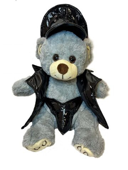 Оригинальный плюшевый мишка в костюмчике из кожи