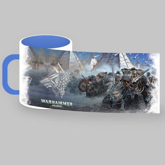 Кружка керамическая объем 330мл, Вархаммер Космические Волки,(лазурная)