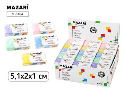 Ластик 4*2*1см. прямоугольный "Pastel" ПВХ, ассорти 5 цветов (Mazari)