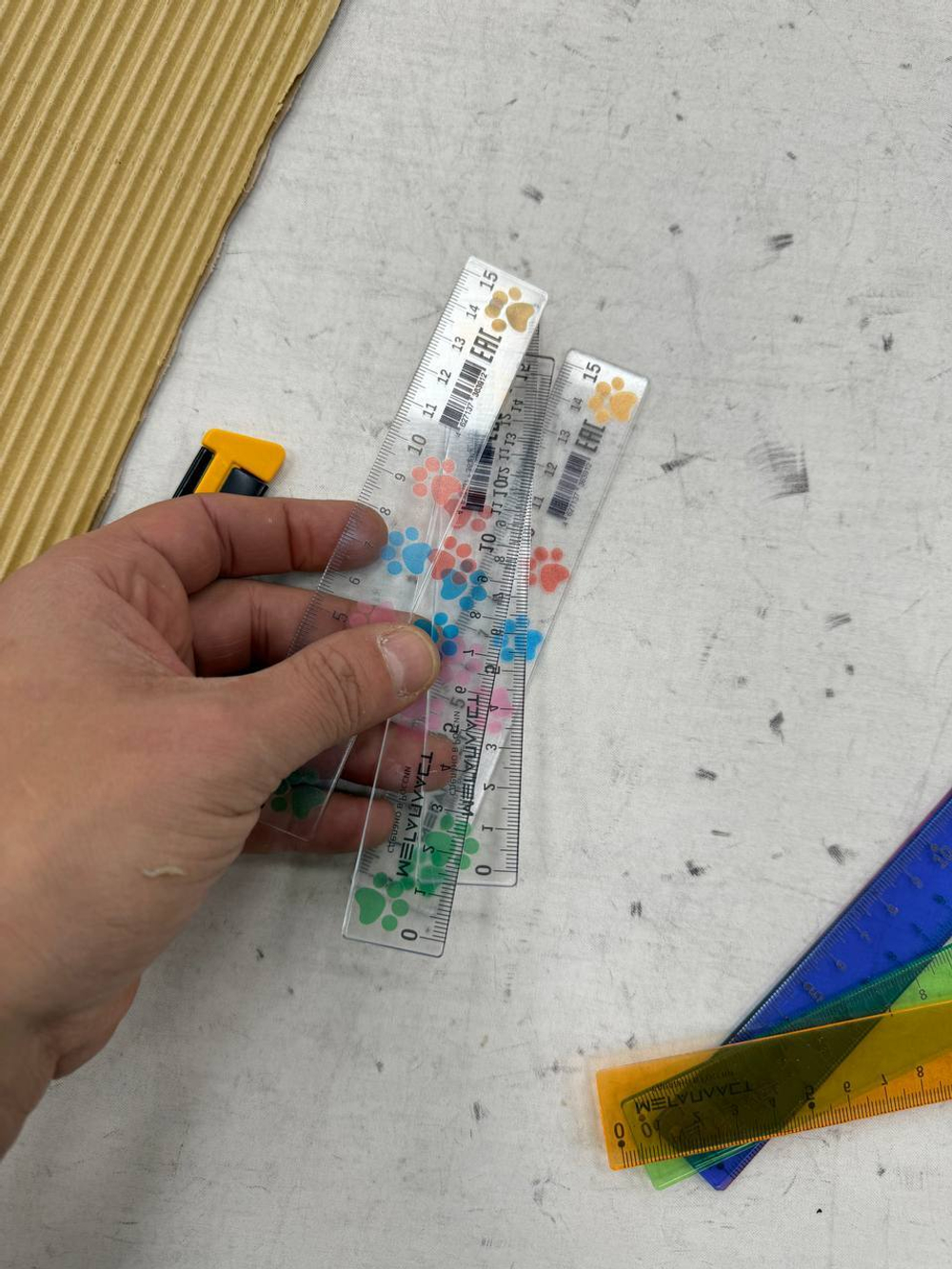 Линейка 15 см. пластиковая, 4 шт., прозрачная лапки