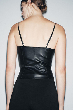 ZARA ТОП-КОРСЕТ ИЗ ИСКУССТВЕННОЙ КОЖИ, ЧЕРНЫЙ