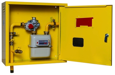 Шкафной газораспределительный пункт ГРПШ-ОХТА-RF-25-1-НП-С4-Ф-П1 (желтый)