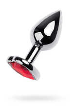 Анальная пробка со стразом в форме сердечка цвета рубин (Цвет: серебристый с красным)