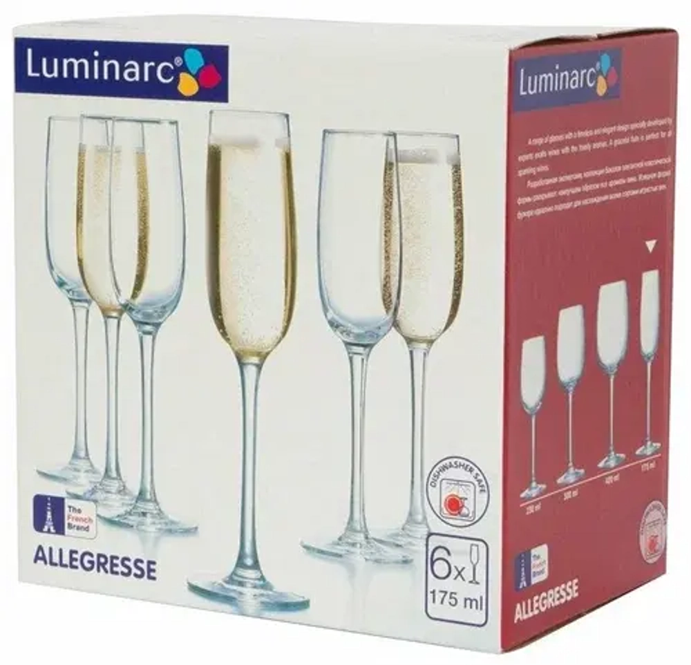 Набор бокалов для шампанского 6 шт 175 мл Luminarc Allegresse J8162