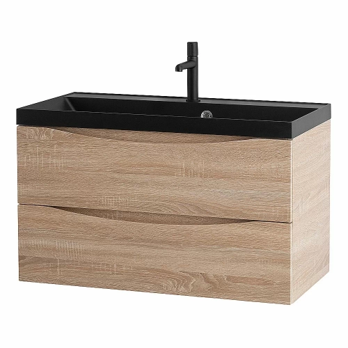 Тумба с раковиной Belbagno MARINO 80 белый дуб/черная раковина