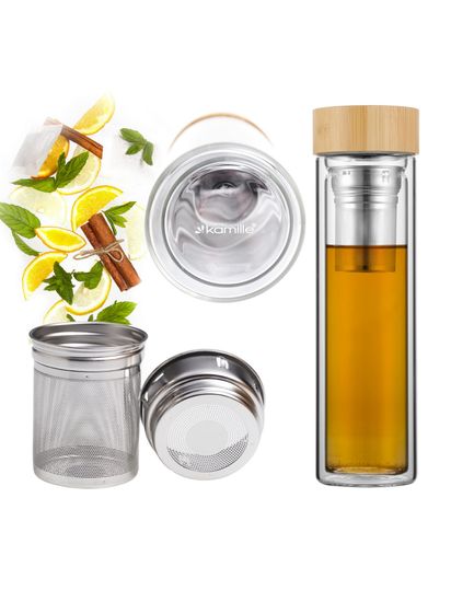 Бутылка для чая с заварником Kamille KM 9020 стеклянная с двойными стенками