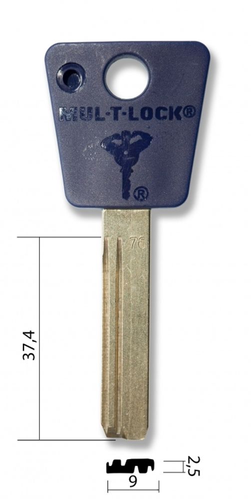 Заготовка вертикального ключа 13431 Mul-T-Lock 076 Orig &quot;7X7&quot; (MUL-T10.P)