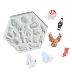 Молд силиконовый "Новогодняя открытка" / Форма 3D Санта Клаус, олень, имбирный человечек / для мыла, воска, глины, самозатвердевающих масс